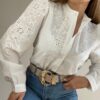 Camisa broderie cuello mao