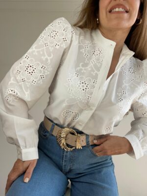 Camisa broderie cuello mao