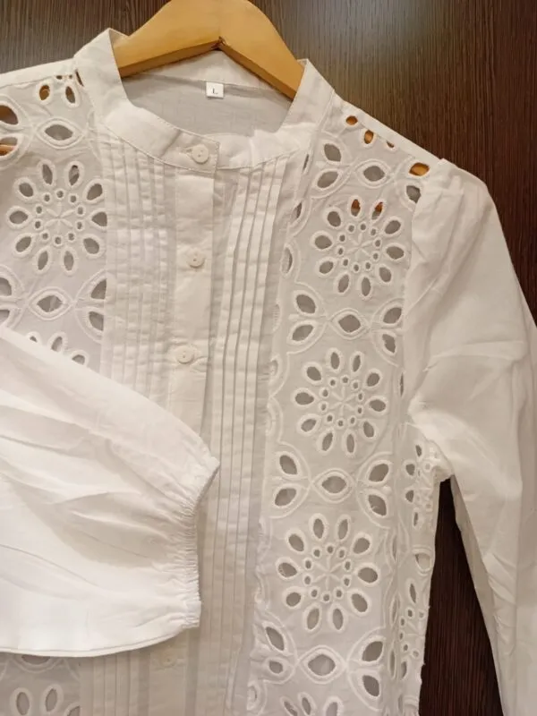 Camisa Broderie cuello mao