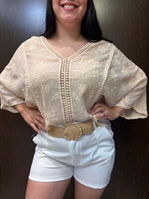 Blusa bordada manga rangla talle grande