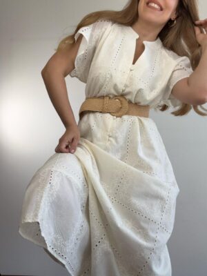 Vestido largo broderie botones talles grandes