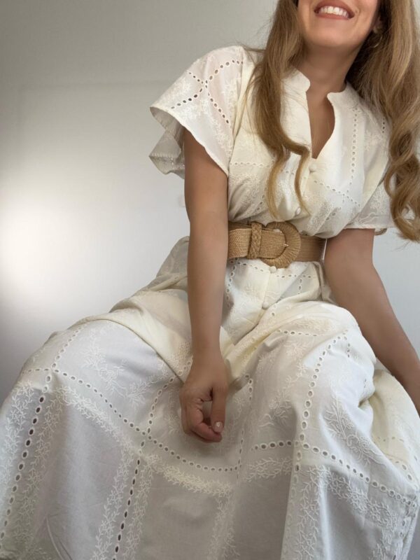 Vestido largo broderie botones talles grandes