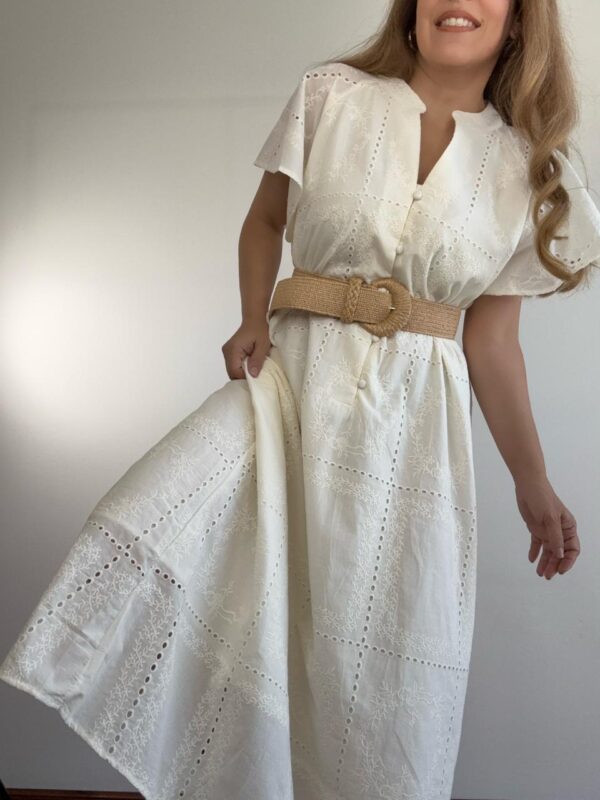 Vestido largo broderie botones talles grandes