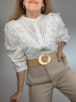 Blusa broderie combinado con guipur