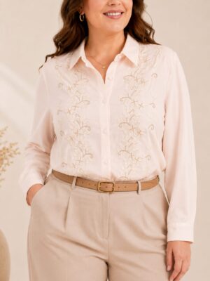 Camisa flores bordadas talles grandes
