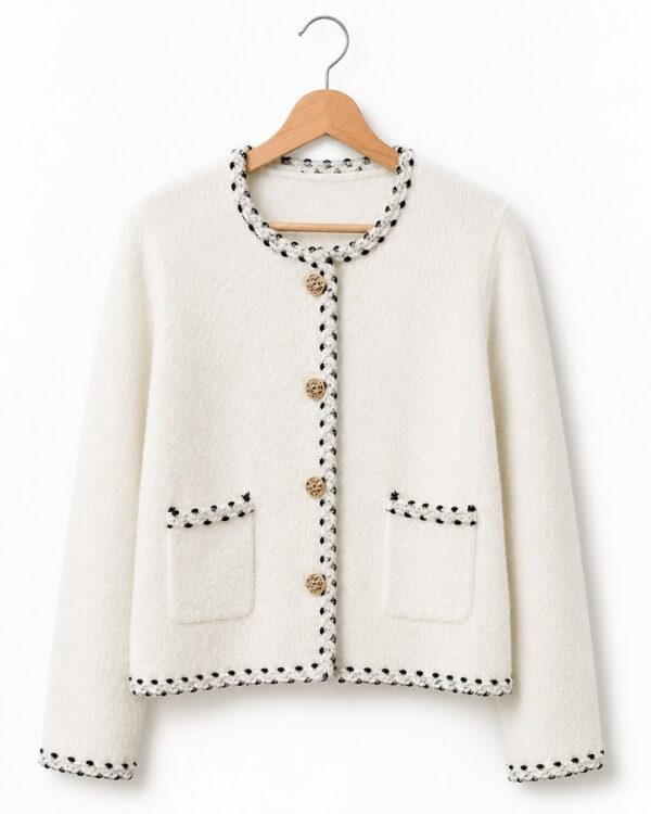 cardigan ribetes botones brillos