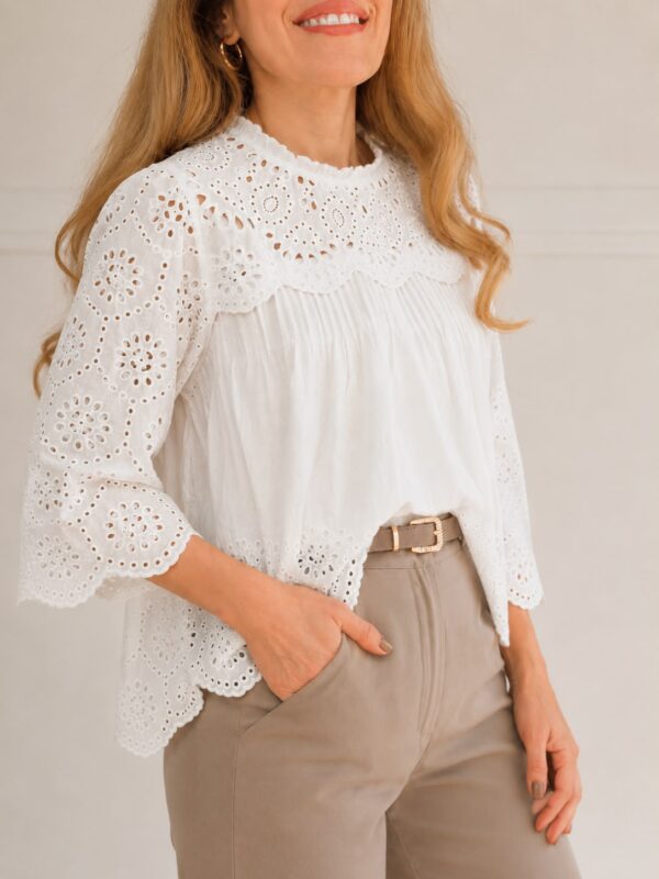 Blusa broderie tableada