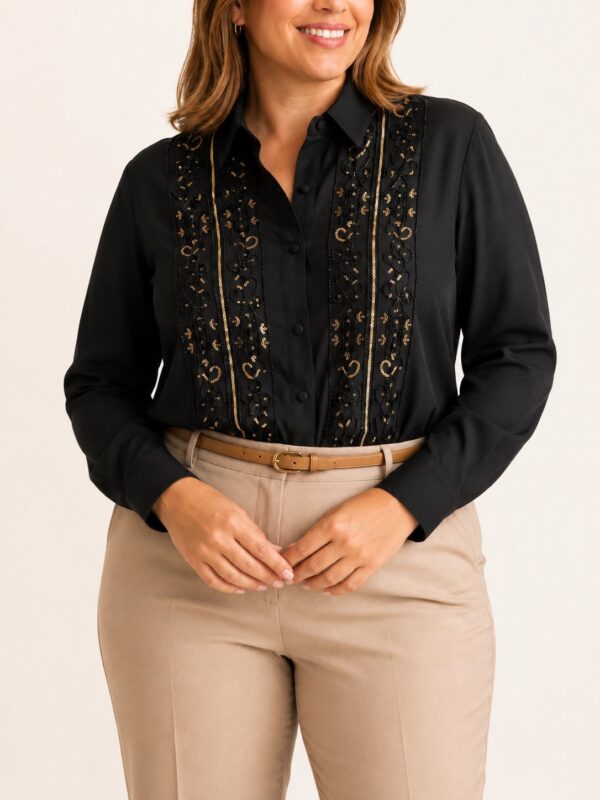 Camisa bordada canutillos talles grandes