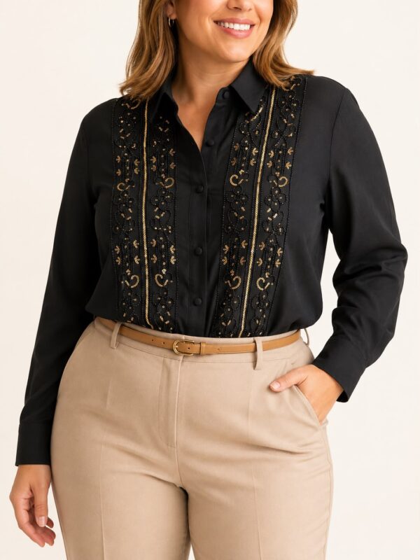 Camisa bordada canutillos talles grandes