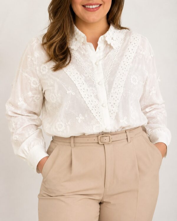 Camisa bordada guipur talles grandes