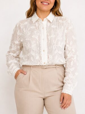 Camisa hojas bordadas talles grandes