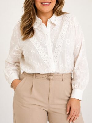 Camisa bordada guipur talles grandes