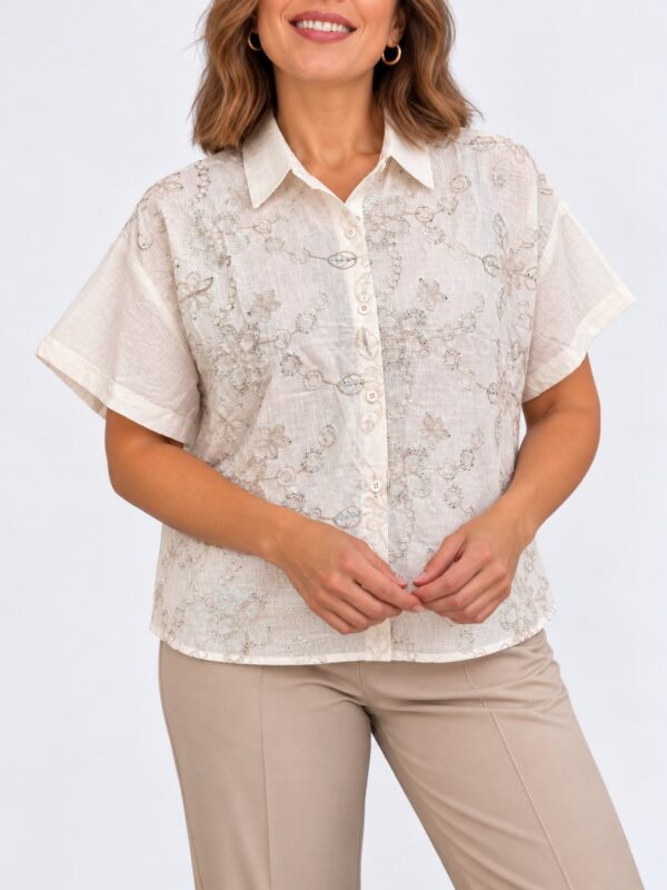 Camisa flores bordadas lentejuelas