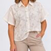 Camisa flores bordadas lentejuelas