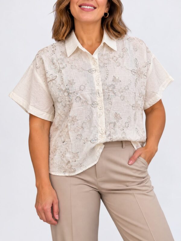 Camisa flores bordadas lentejuelas